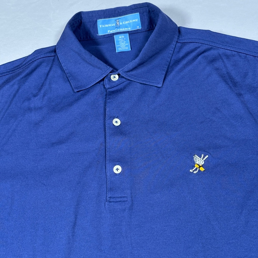 Fairway & Greene Polo Shirt Mens Medium Winged Foot Golf Club Blue Cantor M Tech